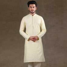 Load image into Gallery viewer, mens cotton cream colour kurta pajama set
