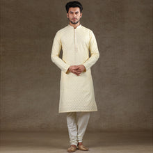 Load image into Gallery viewer, mens cotton cream colour kurta pajama set
