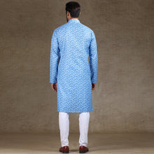 Load image into Gallery viewer, mens printed blue colour kurta
