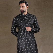 Load image into Gallery viewer, mens black colour printed kurta
