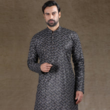 Load image into Gallery viewer, mens black colour printed kurta
