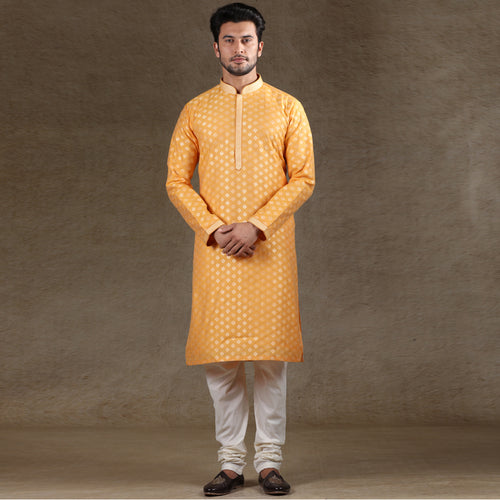 mens orange colour kurta pajama set