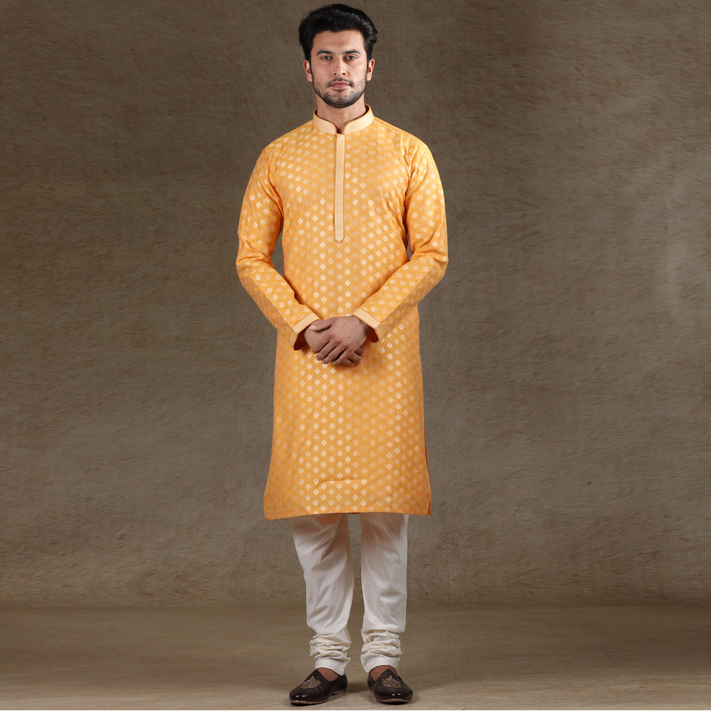 mens orange colour kurta pajama set
