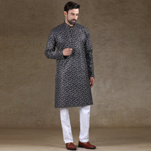 Load image into Gallery viewer, mens black colour printed kurta
