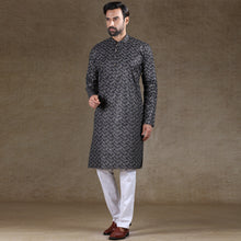 Load image into Gallery viewer, mens black colour printed kurta
