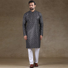 Load image into Gallery viewer, mens black colour printed kurta
