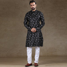 Load image into Gallery viewer, mens black colour printed kurta
