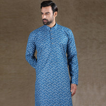 Load image into Gallery viewer, mens blue colour printed kurta
