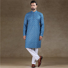 Load image into Gallery viewer, mens blue colour printed kurta
