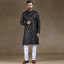 Load image into Gallery viewer, mens black colour printed kurta

