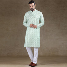 Load image into Gallery viewer, Ajay Arvindbhai Khatri Men&#39;s Cotton Flower Printed Stylish kurta Pista Colour
