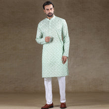 Load image into Gallery viewer, Ajay Arvindbhai Khatri Men&#39;s Cotton Flower Printed Stylish kurta Pista Colour
