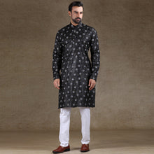 Load image into Gallery viewer, mens black colour printed kurta

