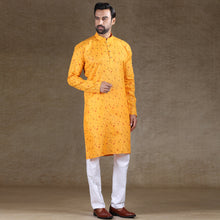 Load image into Gallery viewer, Ajay Arvindbhai Khatri Men&#39;s Cotton Flower Printed Stylish kurta Yellow Colour
