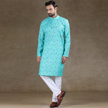 Load image into Gallery viewer, mens firoji colour printed kurta
