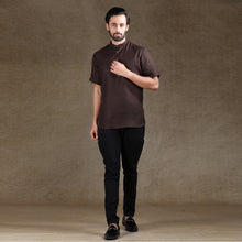 Load image into Gallery viewer, Ajay Arvindbhai Khatri Men&#39;s Brown Half Sleeve Cotton Short Kurta With Pocket
