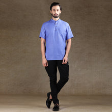 Load image into Gallery viewer, Ajay Arvindbhai Khatri Men&#39;s Sky Blue Half Sleeve Cotton Short Kurta With Pocket

