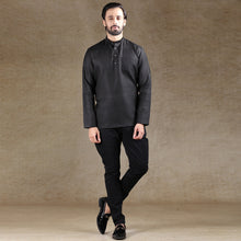 Load image into Gallery viewer, mens black colour short kurta
