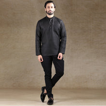 Load image into Gallery viewer, mens black colour short kurta
