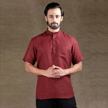 Load image into Gallery viewer, mens maroon color cotton short kurta
