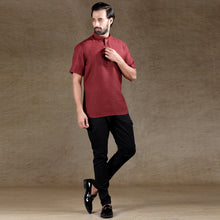 Load image into Gallery viewer, mens maroon color cotton short kurta
