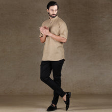 Load image into Gallery viewer, mens khaki color cotton short kurta
