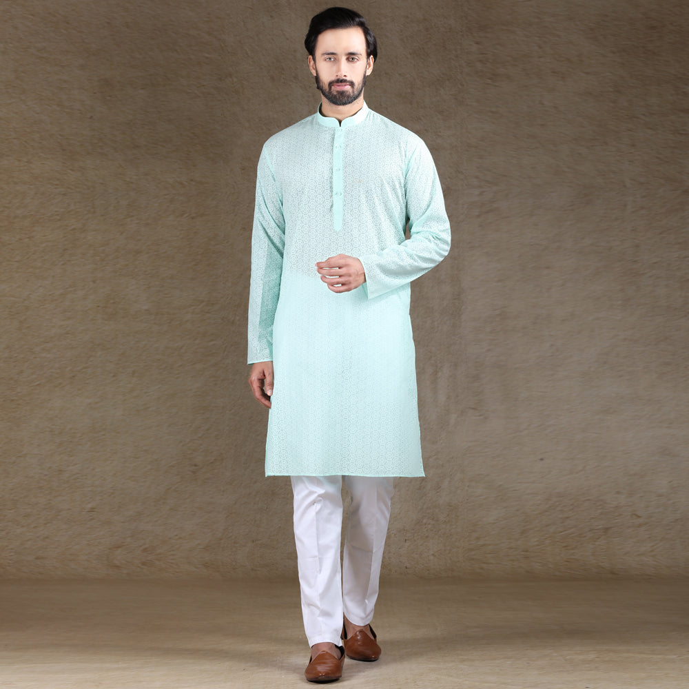 Ajay Arvindbhai Khatri Men's Regular Brasso Design Kurta Green
