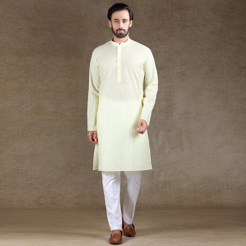 mens lemon color regular brasso kurta