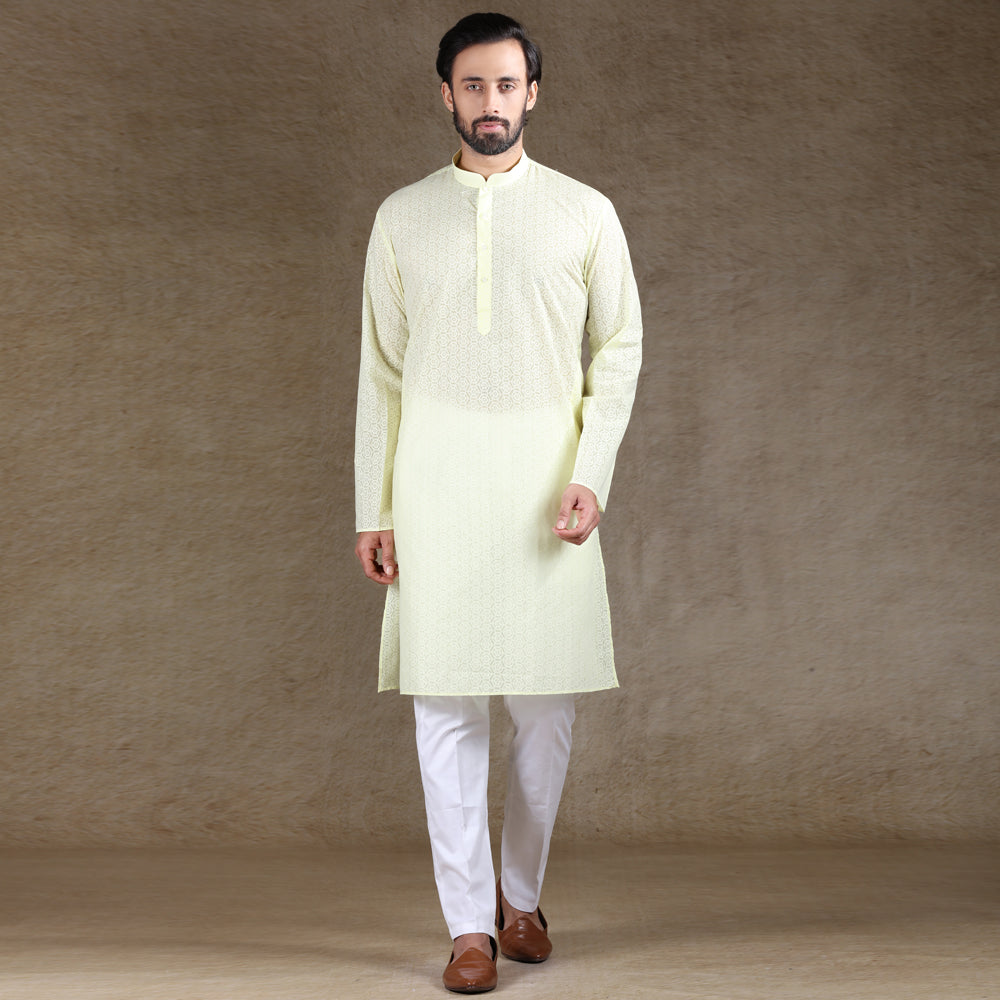 mens lemon color regular brasso kurta