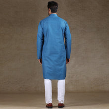 Load image into Gallery viewer, Ajay Arvindbhai Khatri Men&#39;s Cotton Flower Printed Stylish kurta Royal Blue Colour
