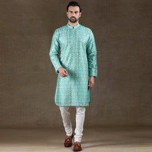 Load image into Gallery viewer, mens firoji colour printed kurta
