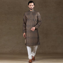 Load image into Gallery viewer, mens coffee brown colour printed kurta
