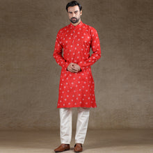 Load image into Gallery viewer, mens printed red colour kurta
