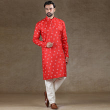 Load image into Gallery viewer, mens printed red colour kurta
