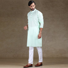 Load image into Gallery viewer, Ajay Arvindbhai Khatri Men&#39;s Cotton Printed Stylish kurta Green &amp; White Colour
