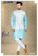 Load image into Gallery viewer, Ajay Arvindbhai Khatri Men&#39;s Cotton Straight Kurta Pyjama Set &amp; Jute Nehru Jacket Brown Colour
