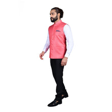 Load image into Gallery viewer, Ajay Arvindbhai Khatri Men&#39;s Jute Fabric Regular Nehru Jacket Dark Pink Colour
