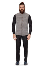 Load image into Gallery viewer, Ajay Arvindbhai Khatri Men&#39;s  Embroidered Fabric Regular Nehru Jacket Coffee Brown Color
