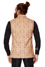 Load image into Gallery viewer, Ajay Arvindbhai Khatri Men&#39;s  chikan Fabric Regular Nehru Jacket Yellow Color
