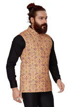 Load image into Gallery viewer, Ajay Arvindbhai Khatri Men&#39;s  chikan Fabric Regular Nehru Jacket Yellow Color
