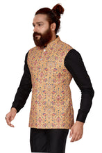 Load image into Gallery viewer, Ajay Arvindbhai Khatri Men&#39;s  chikan Fabric Regular Nehru Jacket Yellow Color
