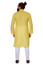 Load image into Gallery viewer, Ajay ArvindBhai Khatri Men&#39;s Pure Cotton Chakan Embroidery kurta Yellow Color
