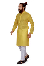 Load image into Gallery viewer, Ajay ArvindBhai Khatri Men&#39;s Pure Cotton Chakan Embroidery kurta Yellow Color
