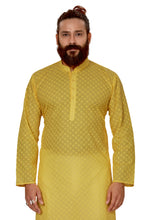 Load image into Gallery viewer, Ajay ArvindBhai Khatri Men&#39;s Pure Cotton Chakan Embroidery kurta Yellow Color
