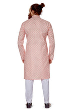 Load image into Gallery viewer, mens cotton printed peach colour kurta
