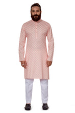 Load image into Gallery viewer, mens cotton printed peach colour kurta
