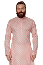 Load image into Gallery viewer, mens cotton printed peach colour kurta
