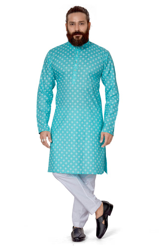 men's cotton printed firoji colour kurta
