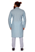 Load image into Gallery viewer, mens cotton printed sky blue colour kurta

