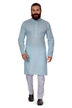 Load image into Gallery viewer, mens cotton printed sky blue colour kurta
